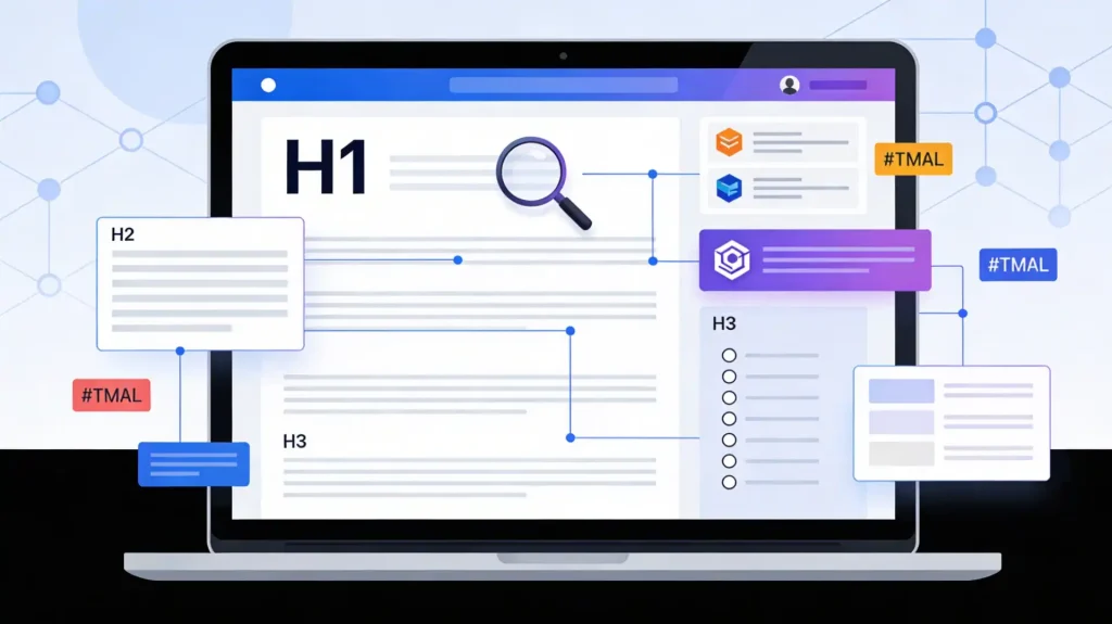 Page web bien structurée avec titres, sections et éléments SEO